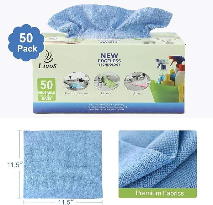 LIVOS 50 Pack Microfiber Cleaning Cloth in Box, Reusable Cleaning Rags - Image 2