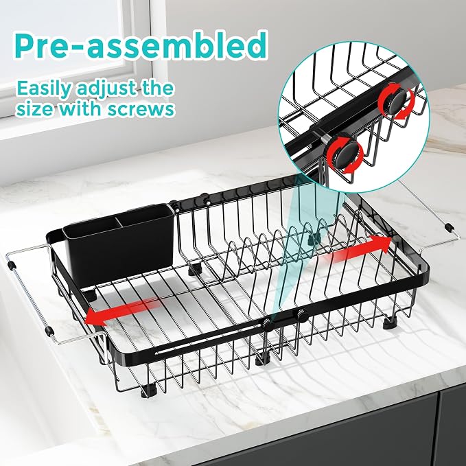 Small Expandable Over The Sink Dish Drainer Drying Rack In Stainless Steel Metal - Image 4
