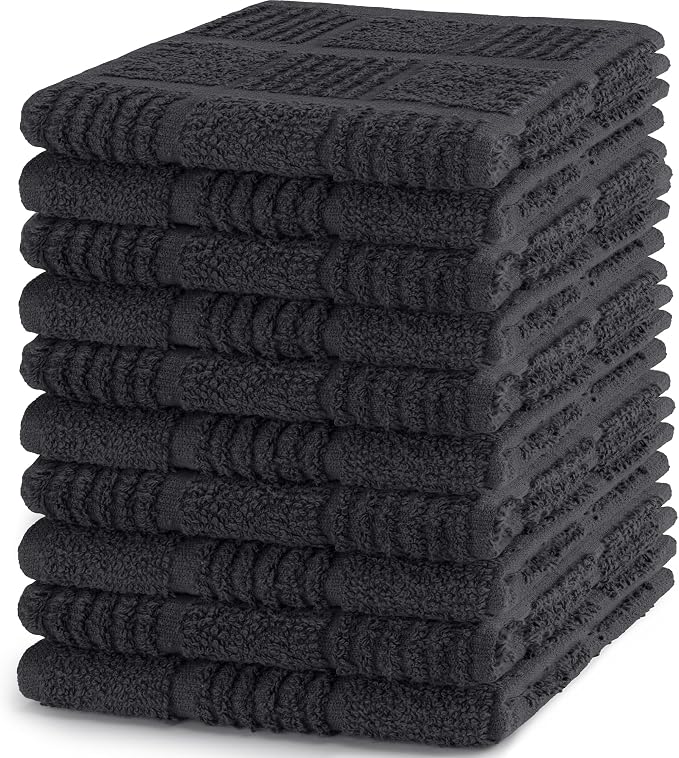 DecorRack 10 Pack 100% Cotton Kitchen Towels, 12x12 inch Soft Terry Dishcloths by DecorRack