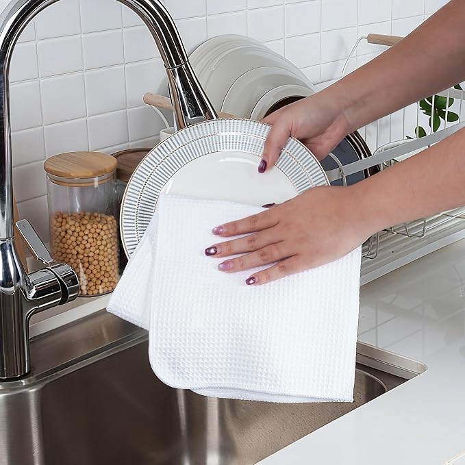 POLYTE Premium Microfiber Kitchen Dish Hand Towel Waffle Weave 12 Pack - Image 3