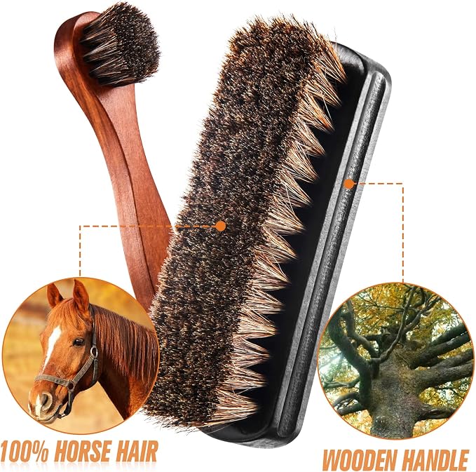 4 Pcs Horsehair Shine Shoes Brush Kit Polish Dauber Applicators Cleaning - Image 3