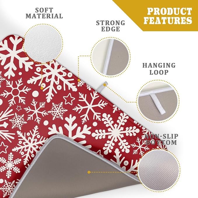 Christmas Dish Drying Mat for Kitchen Counter 18x24 Dark Red Snowflake Winter - Image 4