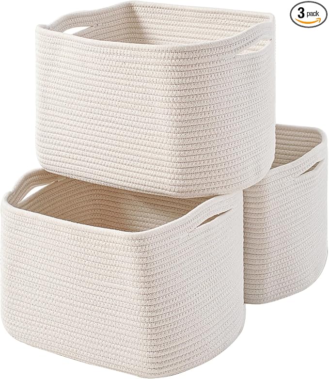 Storage Baskets for Organizing Shelves, Woven Cotton Rope Bins for Baby Nursery by ICERZCZ