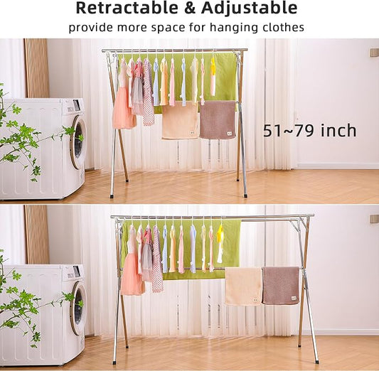 funest Drying Rack Clothing, 79 Inches Adjustble & Foldable Laundry Drying Rack - Image 2