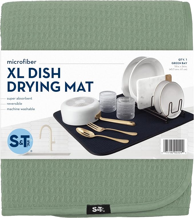S&T INC. Dish Drying Mat XL, 18” x 24”, Absorbent Microfiber Kitchen Counter Mat - Image 8