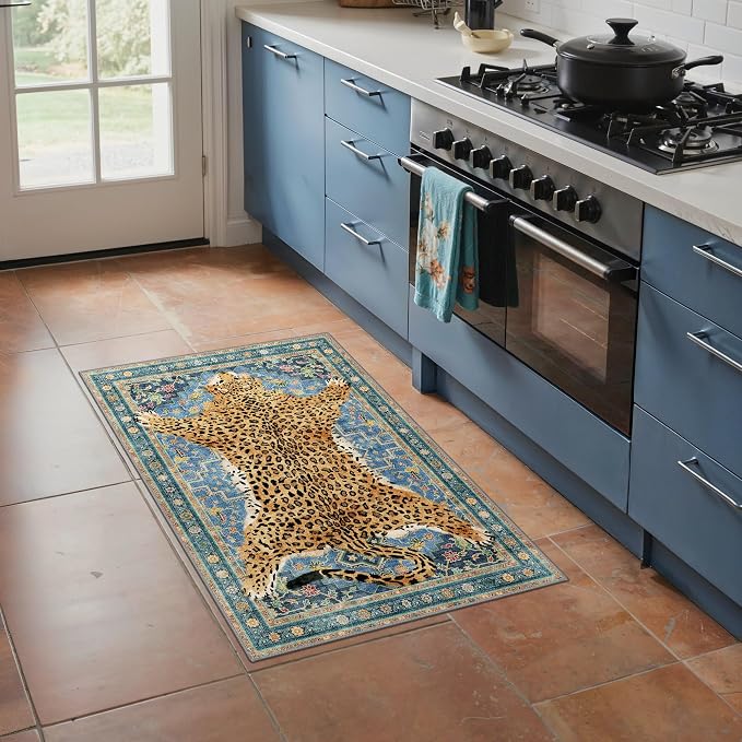 Bavni 2x3 Leopard Rug, Machine Washable Cheetah Door Mat, Soft Animal Small - Image 2