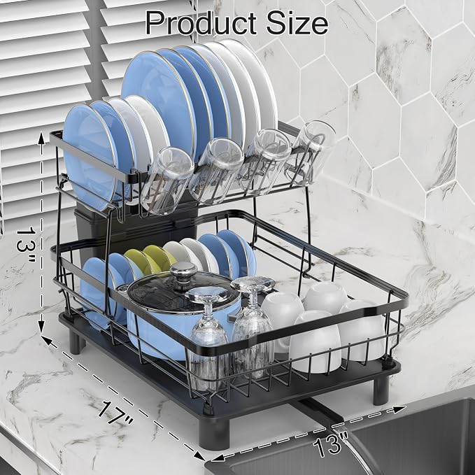 Dish Drying Rack, Space Saving & Durable, Rust-Proof Large 2 Tier Stainless - Image 7