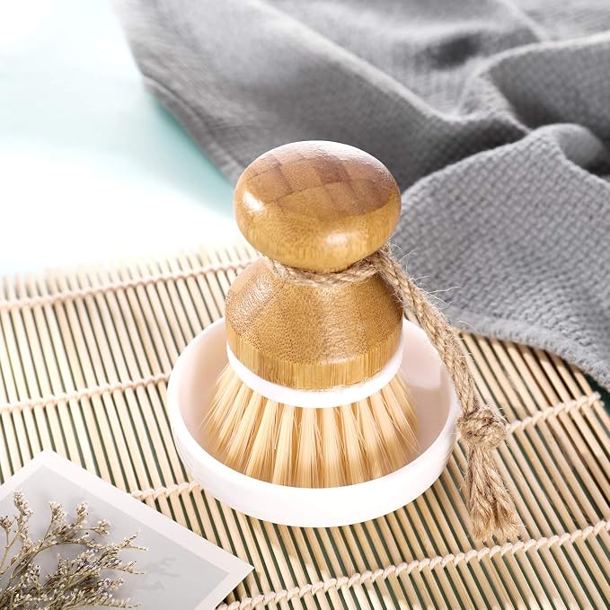 Boao 3 Pieces Bamboo Dish Scrub Brush and 1 Holder Natural Wooden Kitchen - Image 5