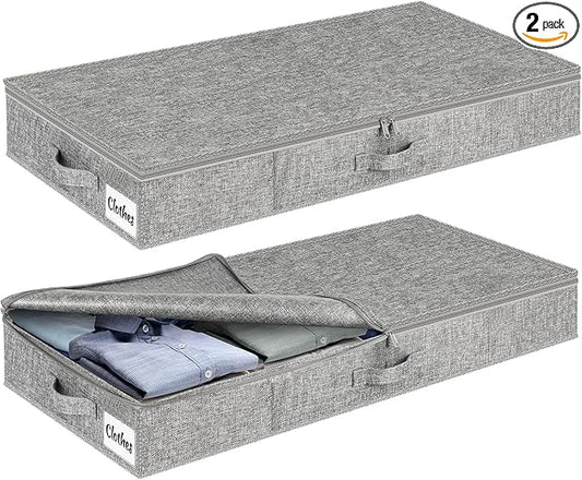 Under Bed Storage Container Bins 2 Pack, 4.5 Inch Slim Low Profile Underbed by KUKIKAN