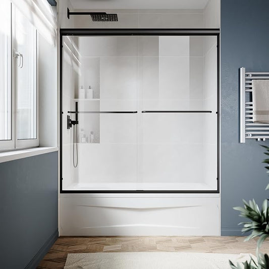 SUNNY SHOWER Double Sliding Glass Door 60" W x 57" H Shower Door 1/4" Tempered by SUNNYSHOWER