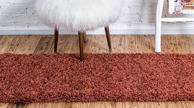 Unique Loom Solid Shag Collection Area Rug (2' 6" x 13' 1" Runner, Terracotta)