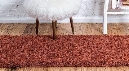 Unique Loom Solid Shag Collection Area Rug (2' 6" x 13' 1" Runner, Terracotta)