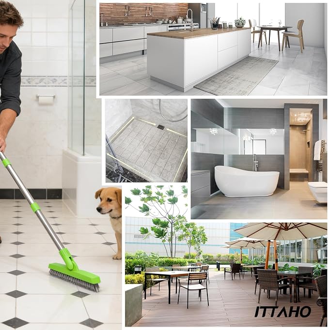 ITTAHO 2 Pack Grout Brush with Long Handle, Swivel Cleaning Grout Line Scrubber - Image 4