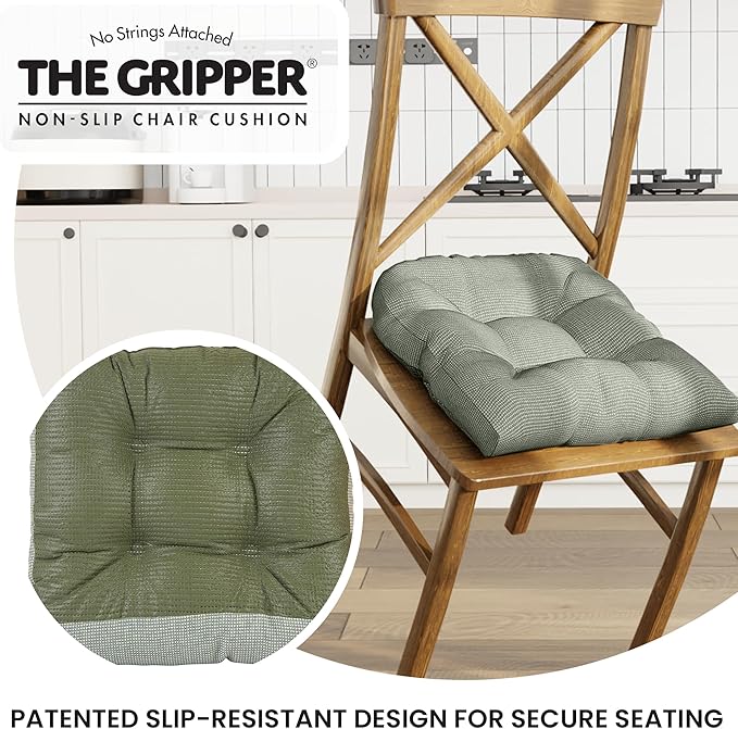 Klear Vu Gripper Overstuffed Universal Non-Slip Dining Chair Cushions for Kitchen Decor or Office Use, U-Shaped Skid-Proof Seat Pad, 17x17 Inches, 2 Count (Pack of 1), Solid Spa Green