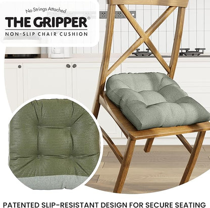 Klear Vu Gripper Overstuffed Universal Non-Slip Dining Chair Cushions for Kitchen Decor or Office Use, U-Shaped Skid-Proof Seat Pad, 17x17 Inches, 2 Count (Pack of 1), Solid Spa Green