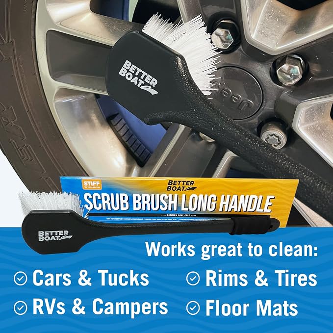 Stiff Hand Scrub Brush, Large Handle Heavy Duty Tire and Wheel Cleaning Tool - Image 2
