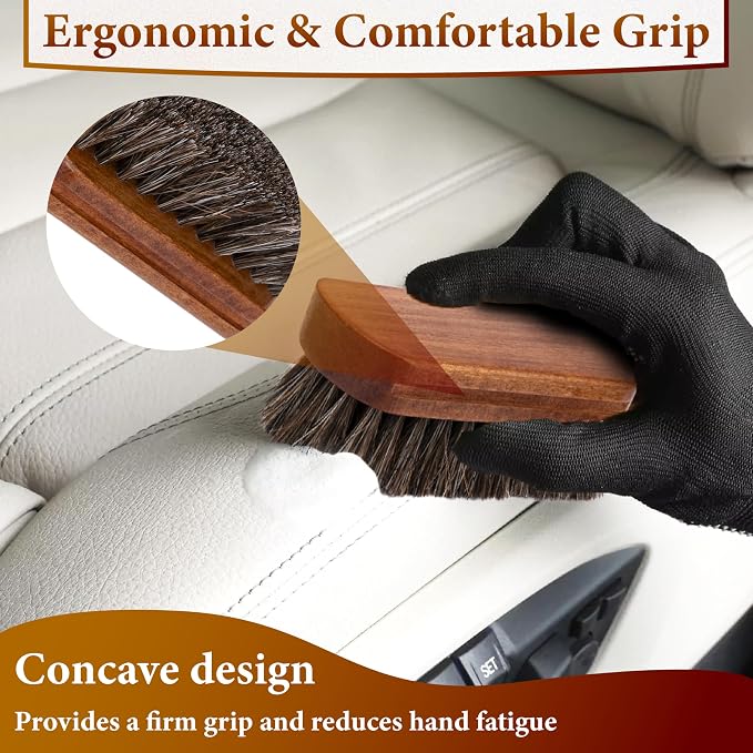 2 PCS Leather Brush Car Detailing, Horse Hair Brush, Car Cleaning Supplies - Image 6