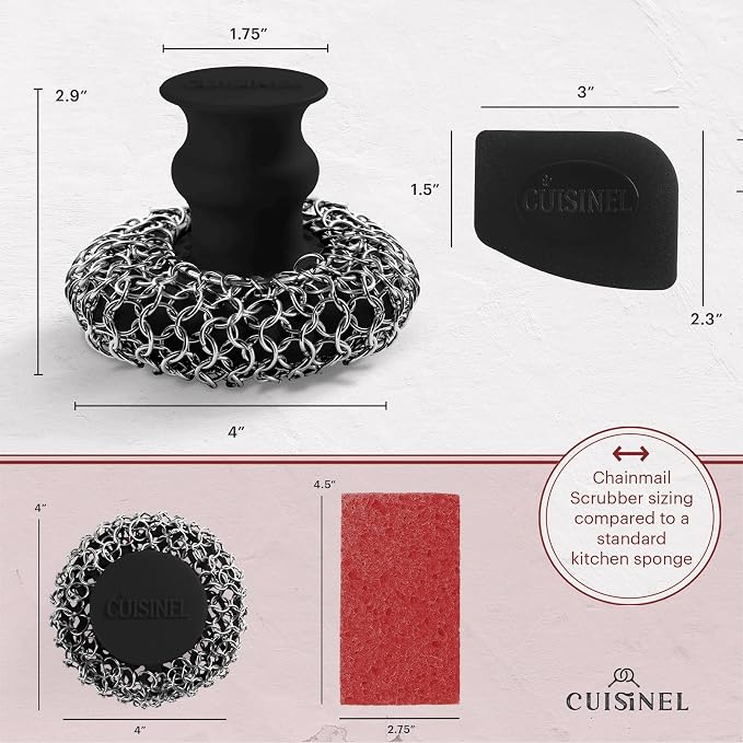 Cuisinel Cast Iron Chainmail Scrubber + Pan Scraper - Image 4