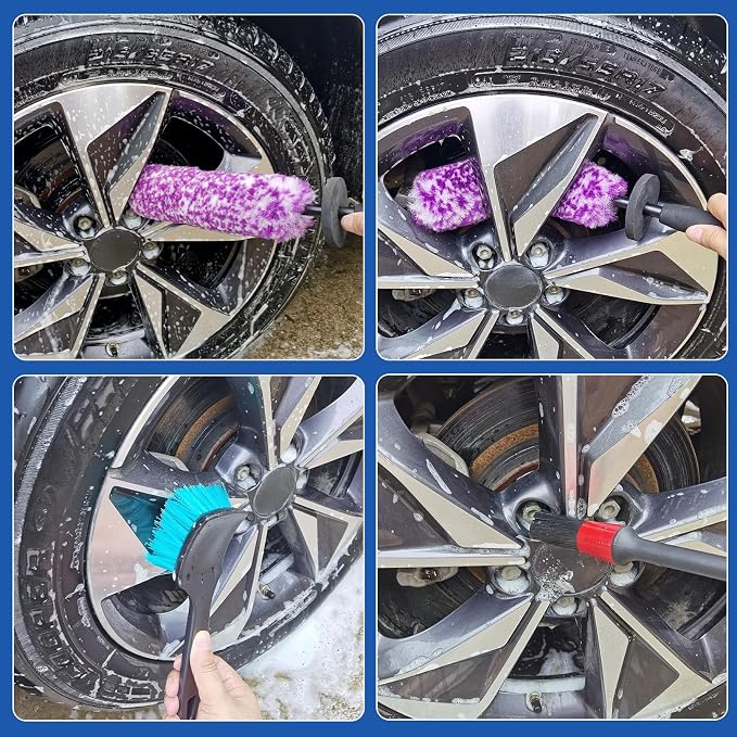 4 Pack Wheel Tire Cleaning Brush Kit Cars Motorcycles RVs Trucks Rim Hub Ultra - Image 3
