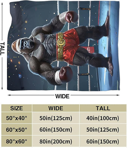 Gorilla Boxing Throw Blanket - Funny Boxing Gifts and Decor - Soft, Warm, Cozy Fleece Blanket for Men, Women, Boys, Girls - 50"x40"
