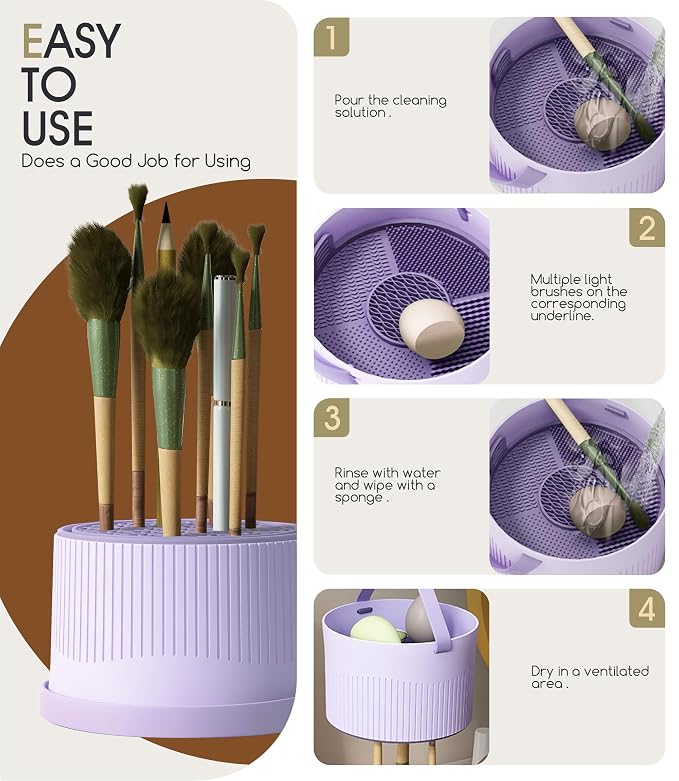 Makeup Brush Cleaner Bowl Rack 3 in 1, Silicone Cleaning Tool - Image 2