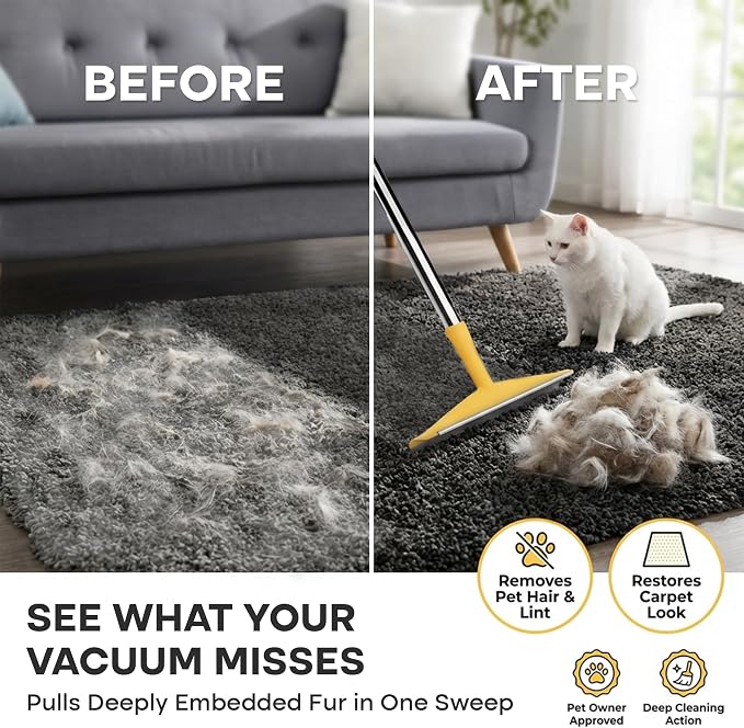 Carpet Rake for Pet Hair Removal – Reusable Cat & Dog Hair Remover Broom - Image 6