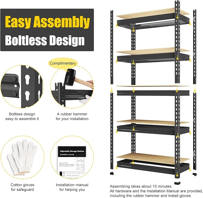 PrimeZone Storage Shelves 2 Pack 5 -Tier Heavy Duty Shelf, 1325 lbs /Pack - Image 4