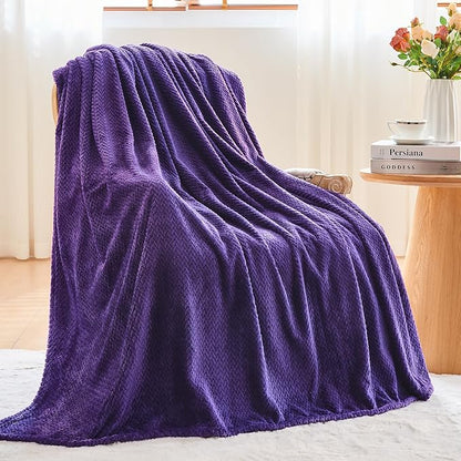 NEWCOSPLAY Super Soft King Blanket Dark Purple Premium Silky Flannel Fleece Leaves Pattern Lightweight Bed Blanket All Season Use (Dark Purple, King(90"x110"))