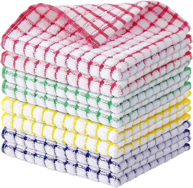 Kitinjoy Cotton 8 Pack Terry Kitchen Dish Cloths, 12 x 12 Inches Super Soft and by Kitinjoy