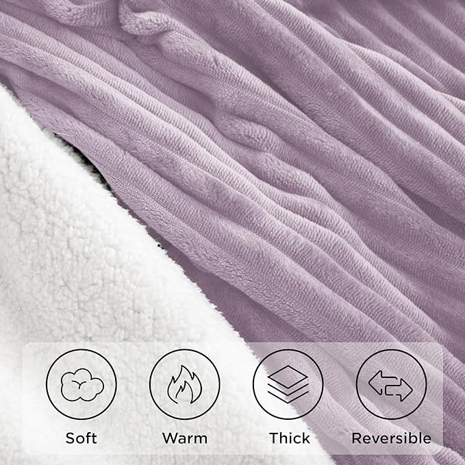 Sherpa Throw Blanket for Couch - Soft Cozy Fleece, Warm for Winter, Reversible for Sofa, 50 x 60 Inches, Lavender