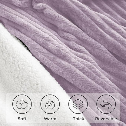 Sherpa Throw Blanket for Couch - Soft Cozy Fleece, Warm for Winter, Reversible for Sofa, 50 x 60 Inches, Lavender