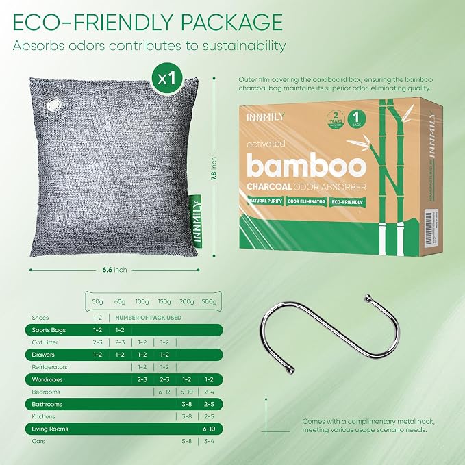 Activated Charcoal Odor Absorber, Large 500g W Hooks Nature Odor Eliminator - Image 9