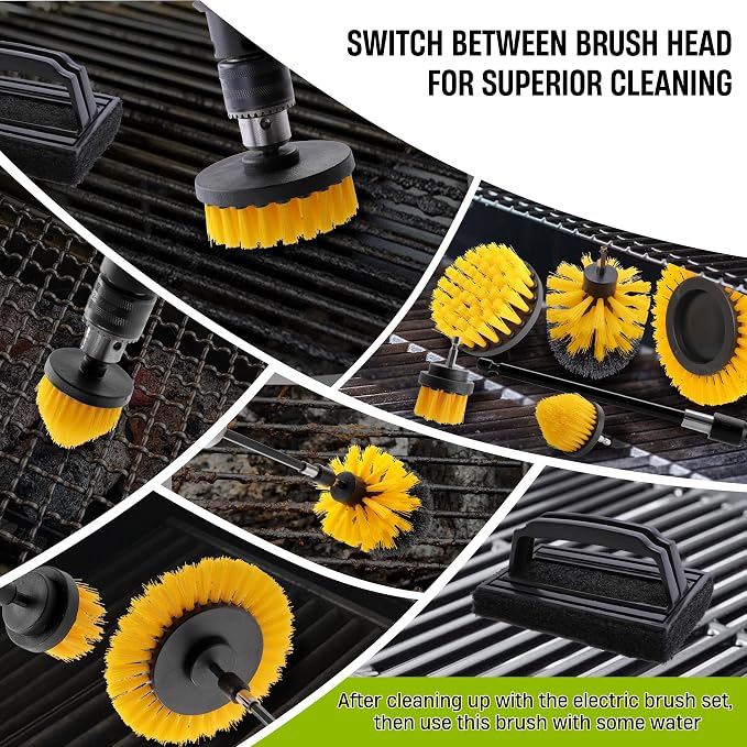 7 Piece BBQ Grill Cleaning Brush Ultra Stiff Drill Powered Cleaning Brushes - Image 5