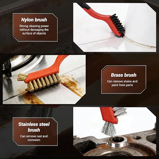12 Pieces Wire Brushes Set, Nylon/Brass/Stainless Steel Bristles - Image 5