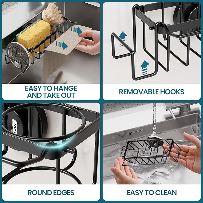 TAILI Sponge Holder with Strong Suction Cup, 4-in-1 Rustproof Sink Organizer - Image 5