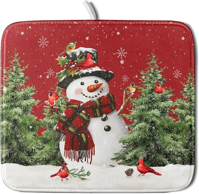 Christmas Dish Drying Mat for Kitchen Counter Snowman Green Christmas Tree by Unknown