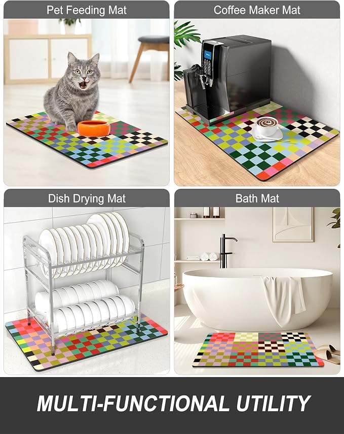 Rnivvi Dish Drying Mat for Kitchen Counter, 12 x 19" Cute Checkered Absorbent - Image 7