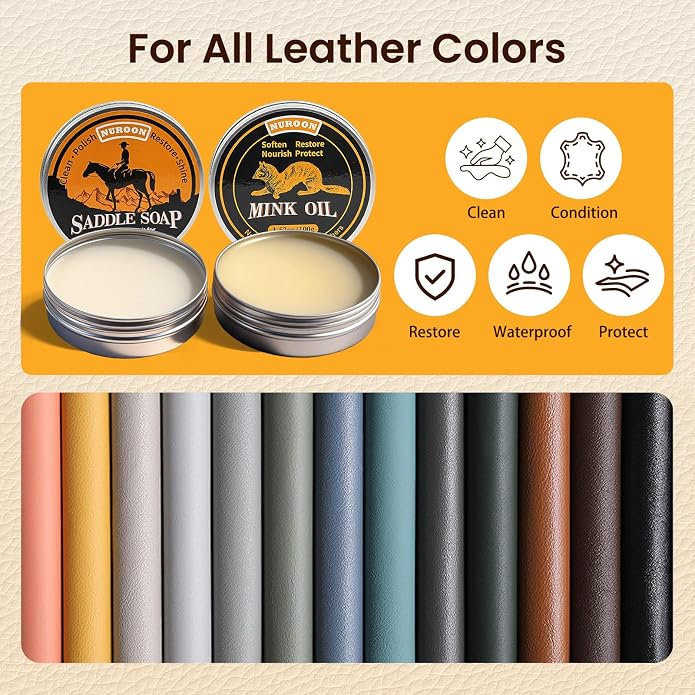 7 Pcs Leather Cleaner Boots Shoes Care Kit-3.52oz Saddle Soap - Image 7
