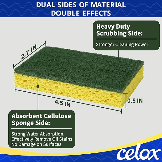 CELOX 6 Pack Dish Sponge for Kitchen, Dual Sided Scrub Heavy Duty, Non Scratch - Image 5