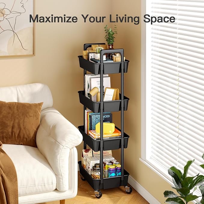 Pipishell 4-Tier Rolling Cart, Plastic Cart - Image 4