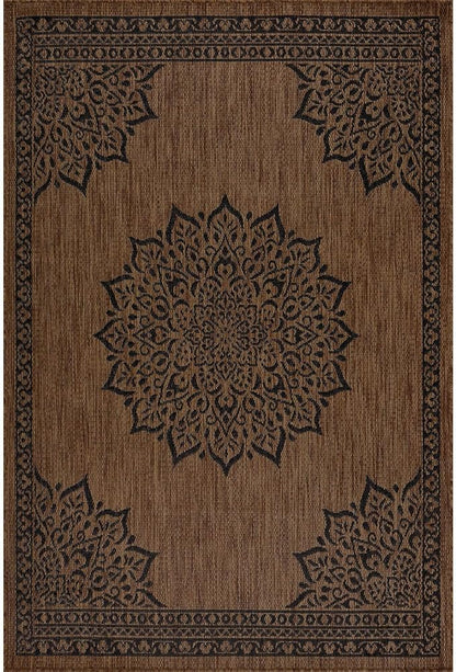 CAMILSON Outdoor Rug, 10x14 Medallion Nut Brown Black Modern Area Rugs for Large Indoor and Outdoor Patios, Kitchen and Hallway Mats, Washable Porch Deck Outside Carpet (Nut Brown Black, 10 x 14)