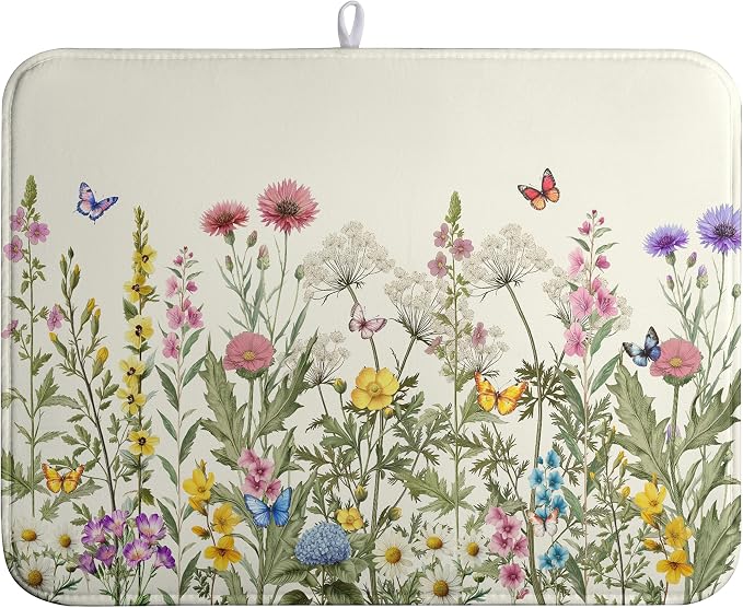 Spring Dish Drying Mat Summer Floral Flowers Kitchen Dish Drying Pad Absorbent by farg