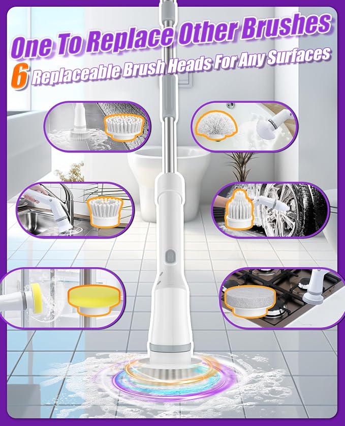 NBONEBS Electric Spin Scrubber, Cordless Shower Scrubber Rotary Floor Brushes & - Image 4