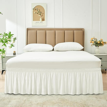 Biscaynebay Wrap Around Bed Skirts for Full & Full XL Beds Extra Long Drop of 25", Ivory Adjustable Elastic Dust Ruffles Easy Fit Wrinkle Resistant Silky Luxurious Fabric Machine Washable