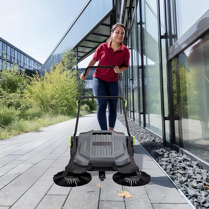 Walk-Behind Hand Push Floor Sweeper, 25.6" Sweeping Width Floor Sweeper Manual - Image 7