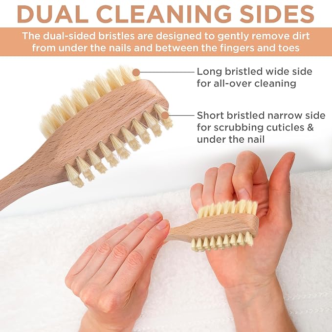 Takavu Nail Brush, Pure Boar Bristles, Natural Wood Handle, Nail Cleaning Brush - Image 3