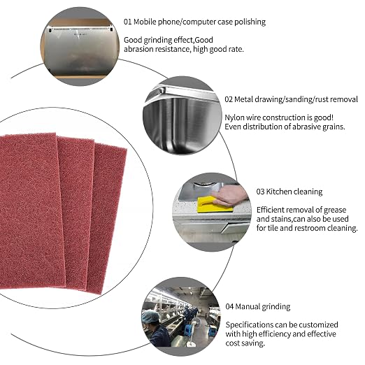 Red Scuff Pads - 6Pcs Scouring Pad - Very Fine Grade Hand Pads, Paint Primer - Image 2