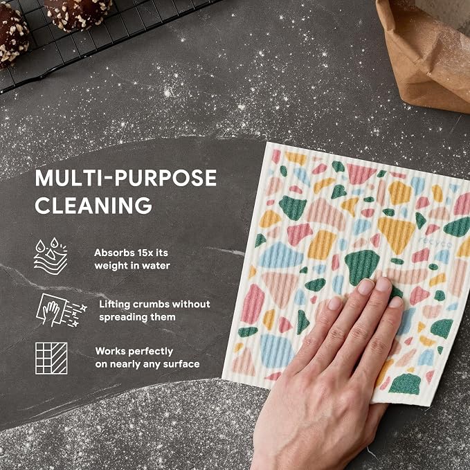 RECYCO Swedish Dishcloths for Kitchen | 5 Pack Urban Boho Terrazzo Washable - Image 4