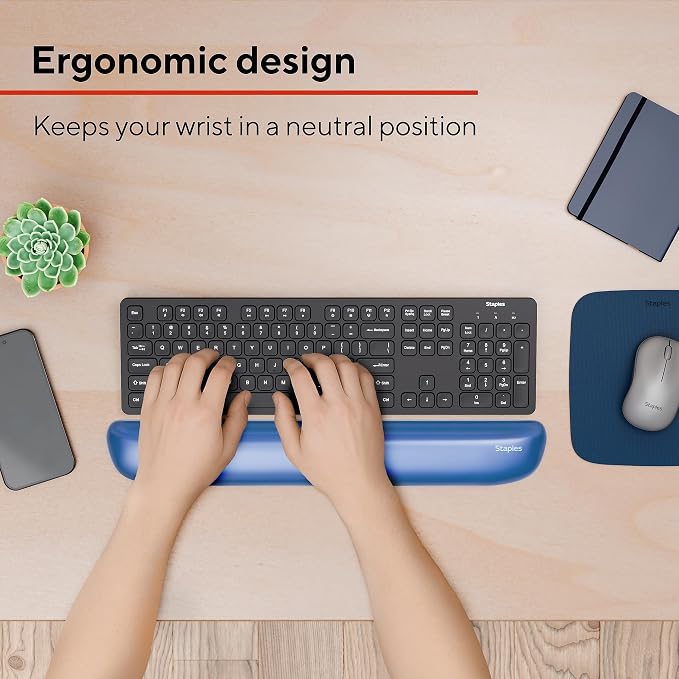 STAPLES Gel Keyboard Wrist Rest, Ergonomic Non‑Slip Wrist Support Cushion - Image 2