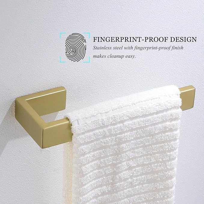 TNOMS Light Gold Towel Bar Set 4 Pieces Bathroom Hardware Set Wall Mounted - Image 3